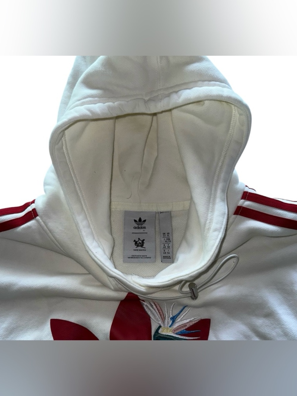 Adidas Originals x Thebe Magugu Cream Cropped Hoodie Embroidered Pullover Sz XL - Picture 7 of 11